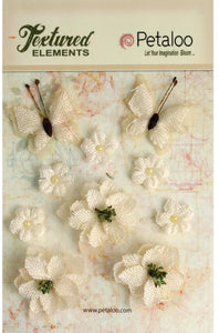 Petaloo RETIRED Textured Elements Ivory Burlap Blossoms/Butterflies