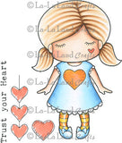 La La Land Crafts RETIRED "Paper Doll Marci-Hearts (with sentiments)" Rubber Stamp