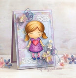 La La Land Crafts RETIRED "Paper Doll Marci-Hearts (with sentiments)" Rubber Stamp