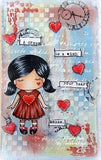 La La Land Crafts RETIRED "Paper Doll Marci-Hearts (with sentiments)" Rubber Stamp