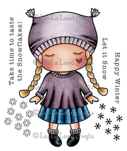 La La Land Crafts "Paper Doll Marci-Winter (with sentiments)" Rubber Stamp