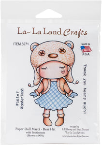 La La Land Crafts "Paper Doll Marci - Bear Hat (w/sentiments)" Rubber Stamp