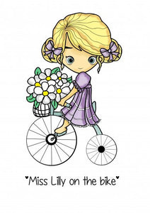 Little Blue Button "Miss Lily on the Bike" Rubber Stamp