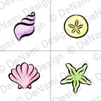 DeNami Design "Seashells" Petit Fours Wood Mounted Stamp Set