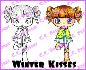 C.C. Designs Pink Fuzzy Boots "Winter Kisses" Rubber Stamp