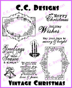 CC Designs Tickled Pink *RETIRED* "Vintage Christmas" Rubber Stamp