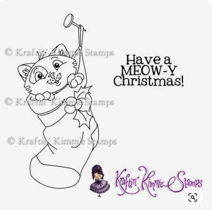 Kraftin Kimmie RETIRED "Meowy Christmas" Unmounted Rubber Stamp