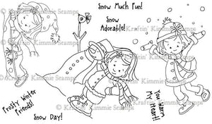 Kraftin Kimmie RETIRED "Lexi's Winter Fun" Unmounted Rubber Stamp