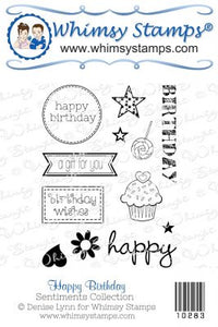 Whimsy Stamps Sentiments Collection "Happy Birthday" Rubber Stamp