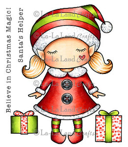 La La Land Crafts RETIRED "Paper Doll Marci-Christmas Elf (with sentiments)" Rubber Stamp