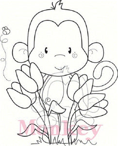 CC Designs Animal Crackers *RETIRED* "Tulip Monkey" Rubber Stamp