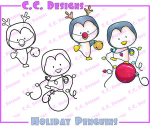 CC Designs Animal Crackers *RETIRED* "Holiday Penguins" Rubber Stamp