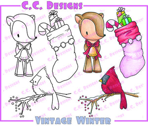 CC Designs Animal Crackers *RETIRED* "Vintage Winter" Rubber Stamp