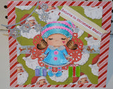 La La Land Crafts RETIRED "Paper Doll Marci-Christmas Elf (with sentiments)" Rubber Stamp