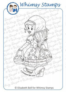 Whimsy Stamps/Little Cottage Cuties "Ellabelle Collecting Eggs" Rubber Stamp