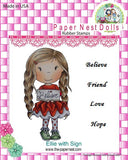 Paper Nest Dolls "Ellie With Sign" Rubber Stamp