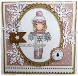 Paper Nest Dolls "Emma With Snowflake Banner" Rubber Stamp